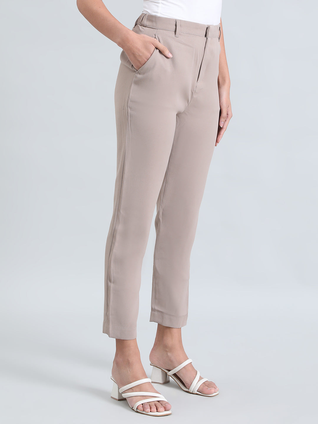 Light Chocolate Crepe Tapered Trouser