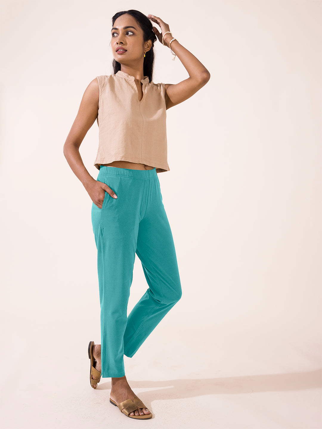 Light Mint Cotton Stretch Kurti Pants