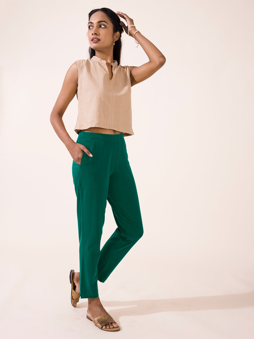 Bottle Green Cotton Stretch Kurti Pants