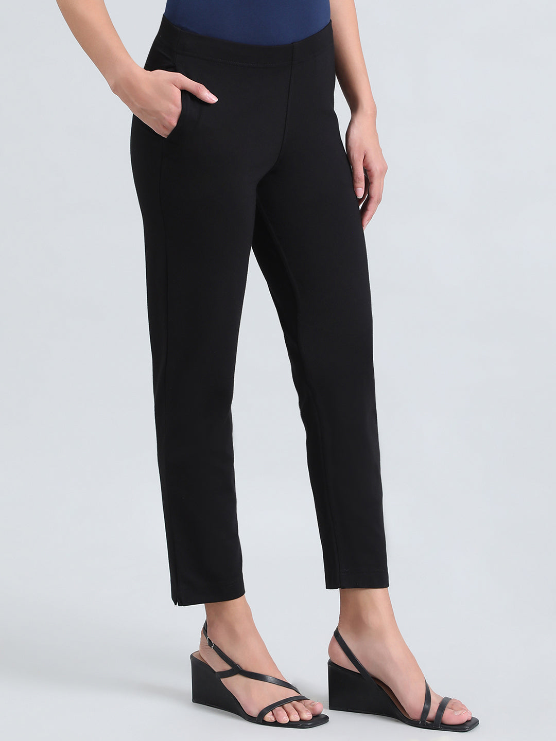 Black Ponte Smart Fit Kurti Pant