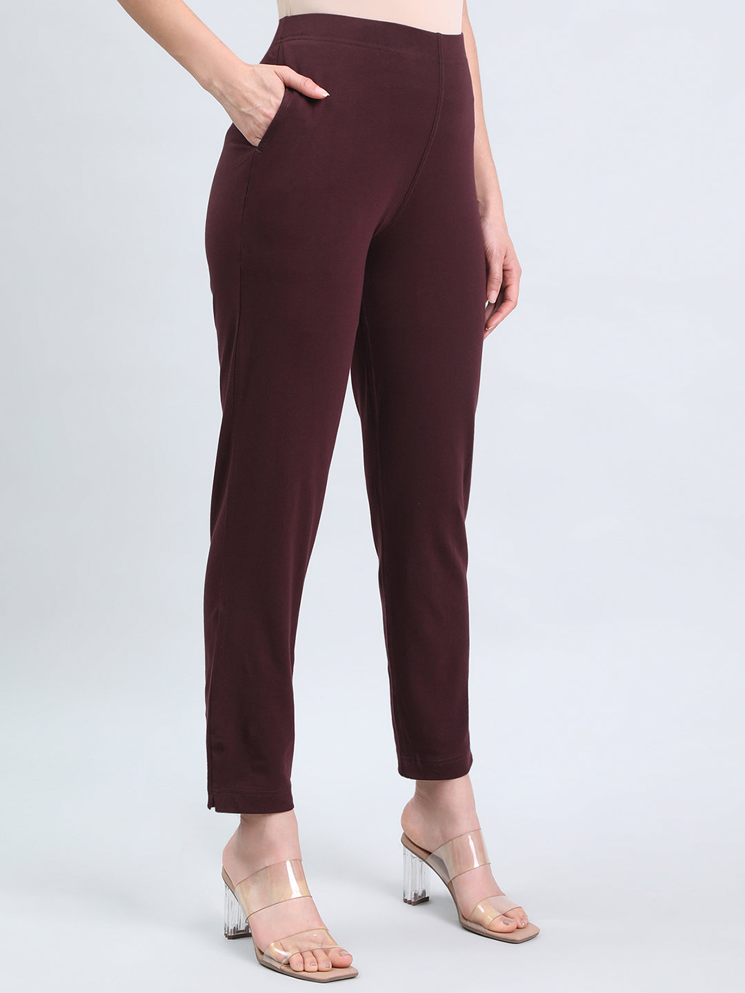 Dark Wine Cotton Stretch Kurti Pants