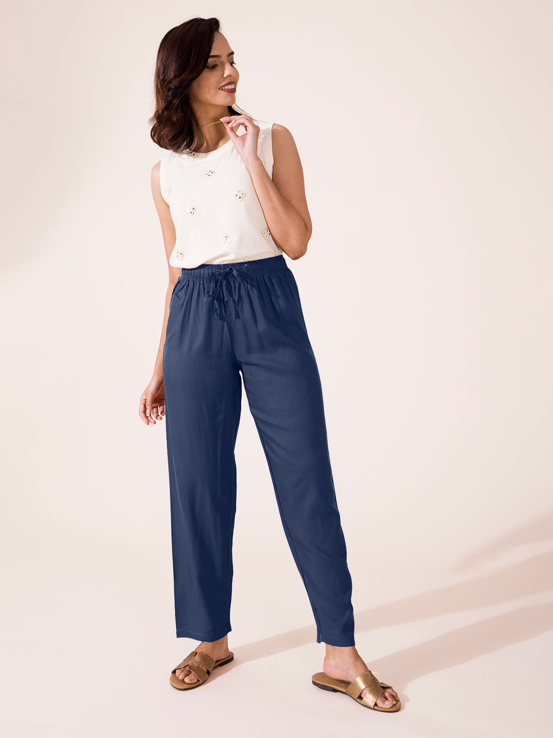 Dark Jean Woven Viscose Casual Pants