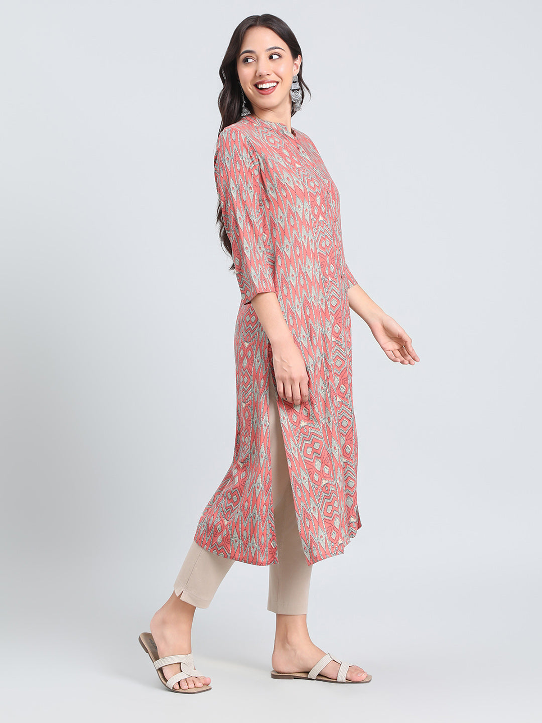Viscose Ikat-Inspired A-Line Kurta