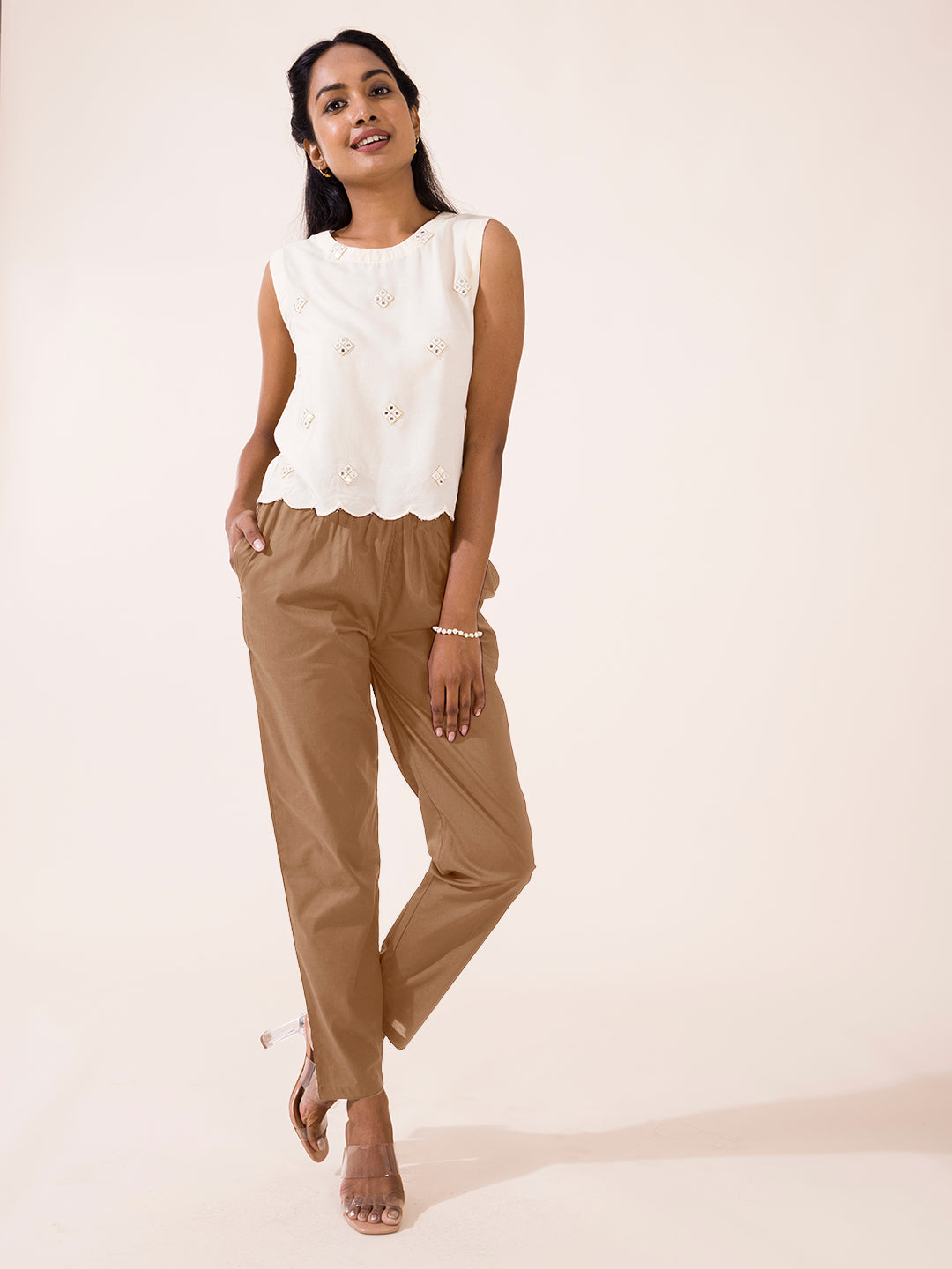 Light Brown Cotton Cambric Cotton Pants