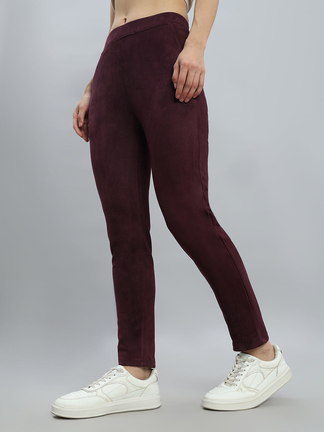 Wine Poly Stretch Suede Tregging