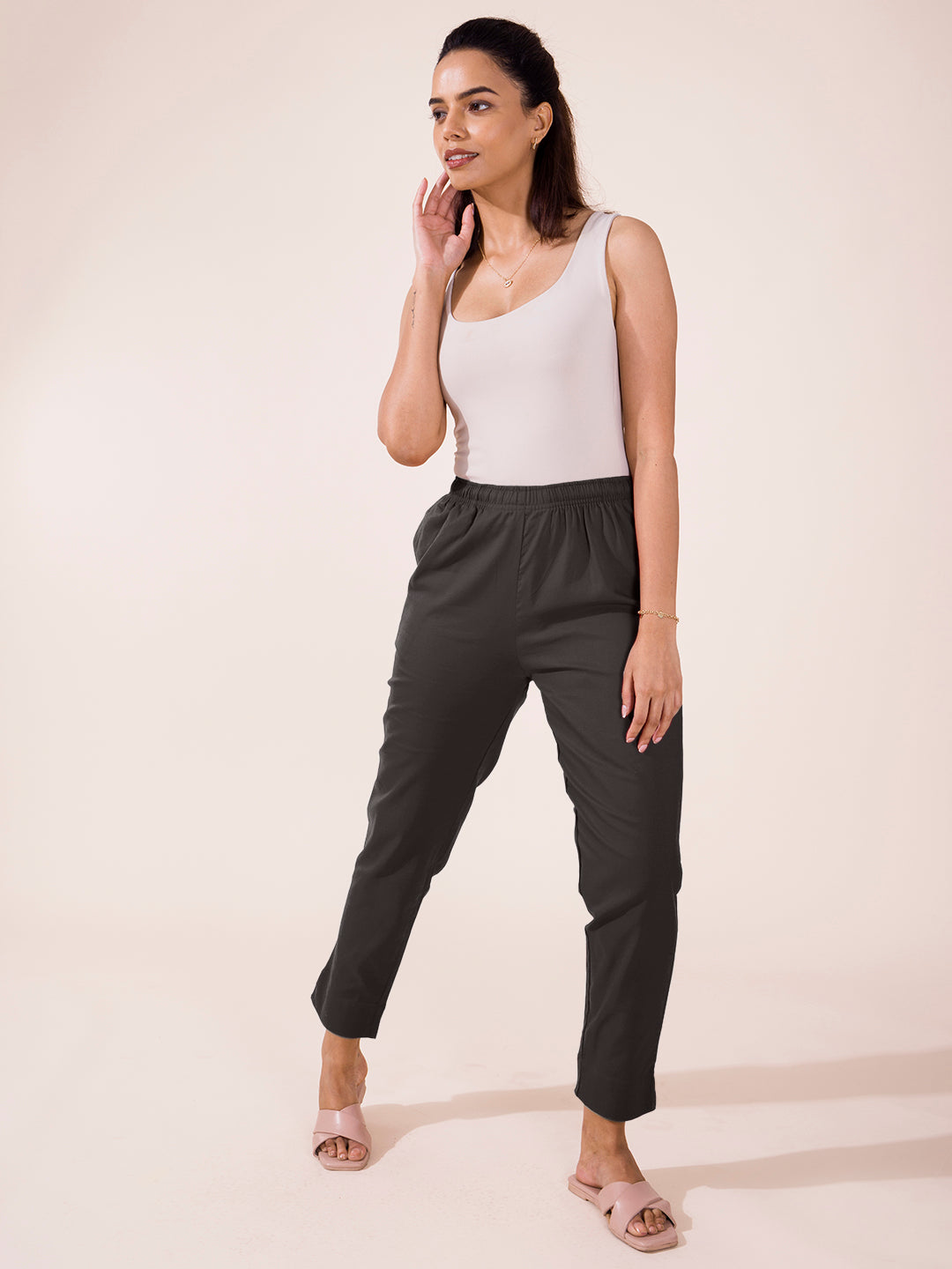 Silver Grey Cotton Pencil Pant