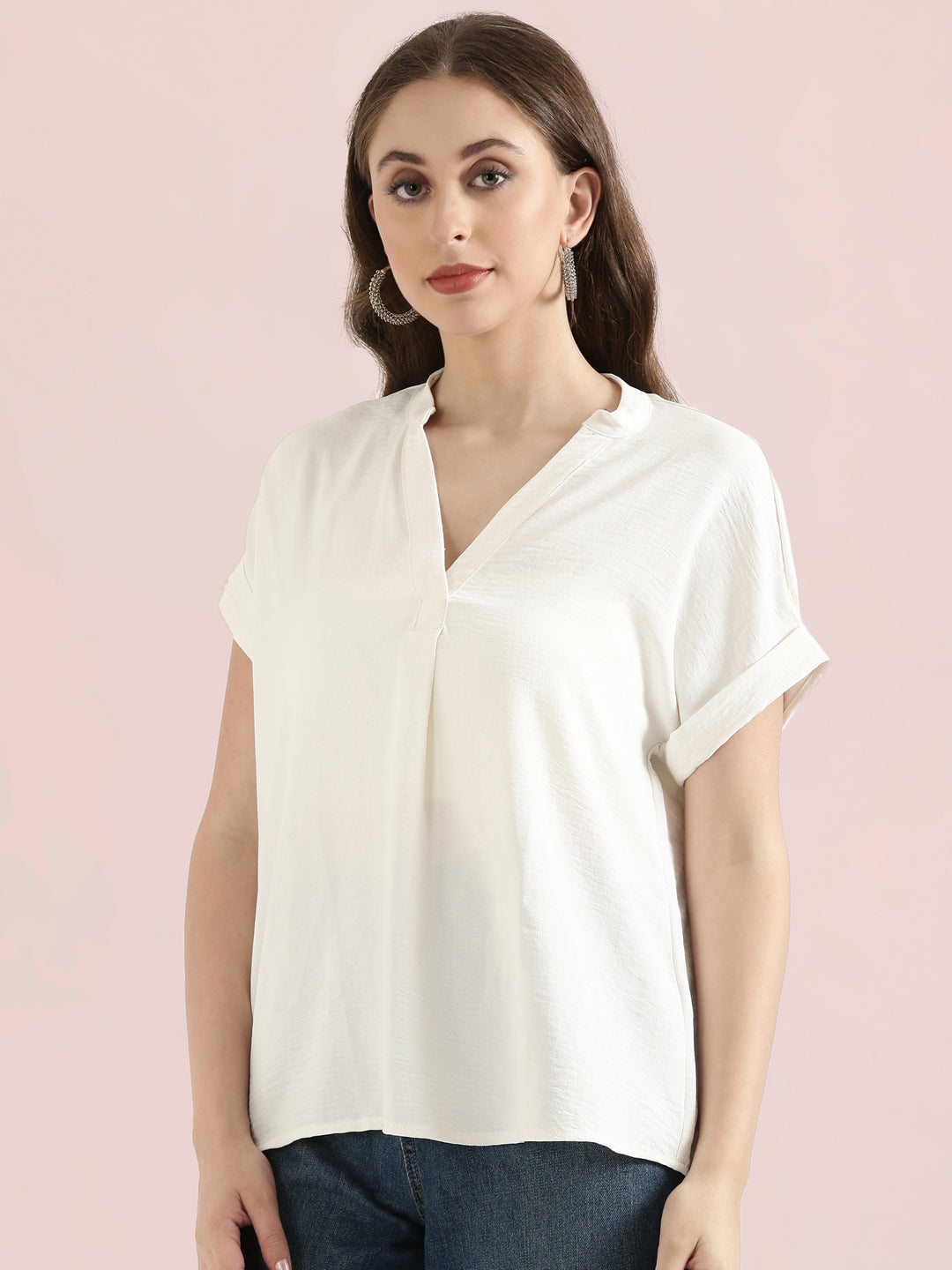 Mandarin Collar Textured Blouse