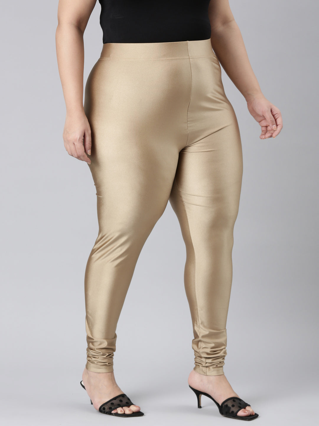 GO COLORS Women Solid Nylon Shimmer Churidar Slim Leggings (S, Antique  Gold) : : Fashion