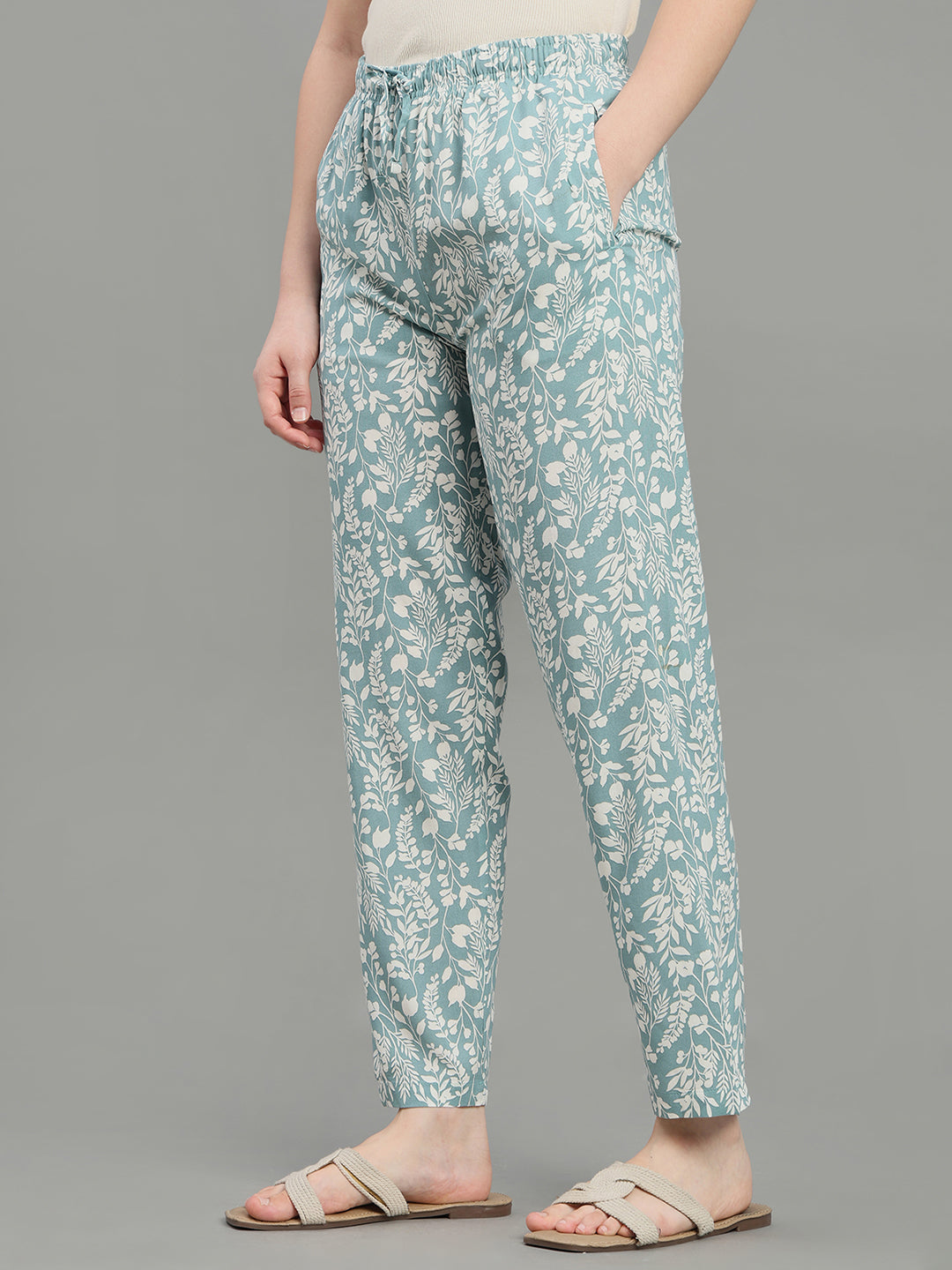 Blue Woven Viscose Printed Lounge Pants