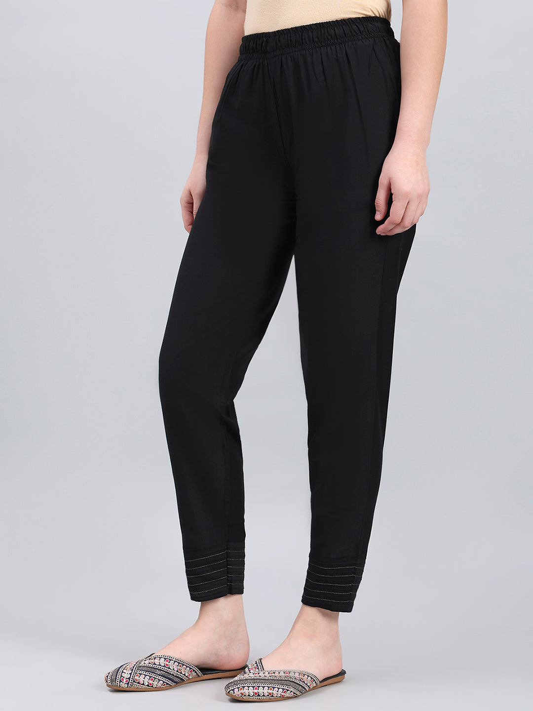 Modal Black Festive Metallic Pants