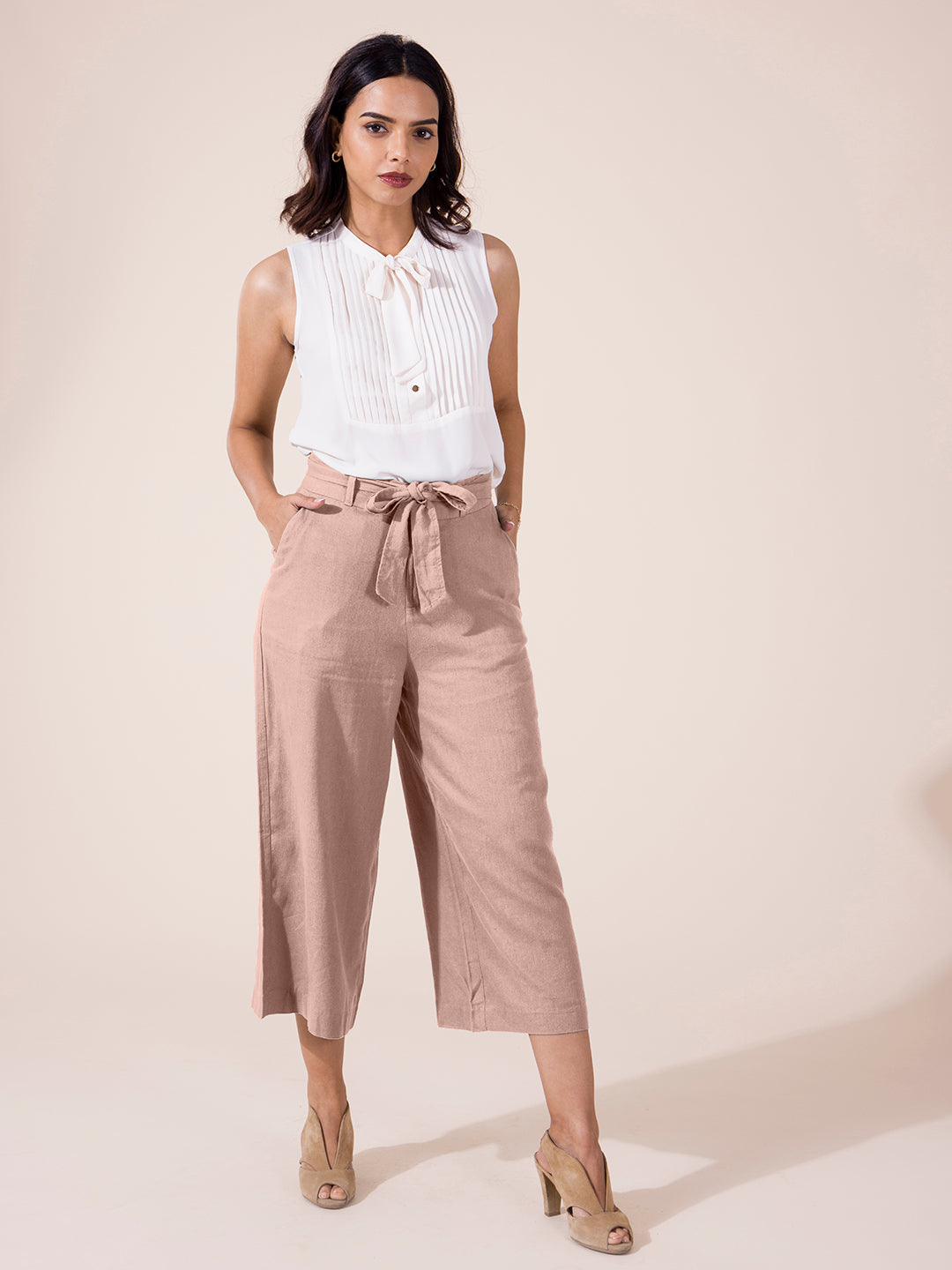 Baby Pink Linen Blend Culottes