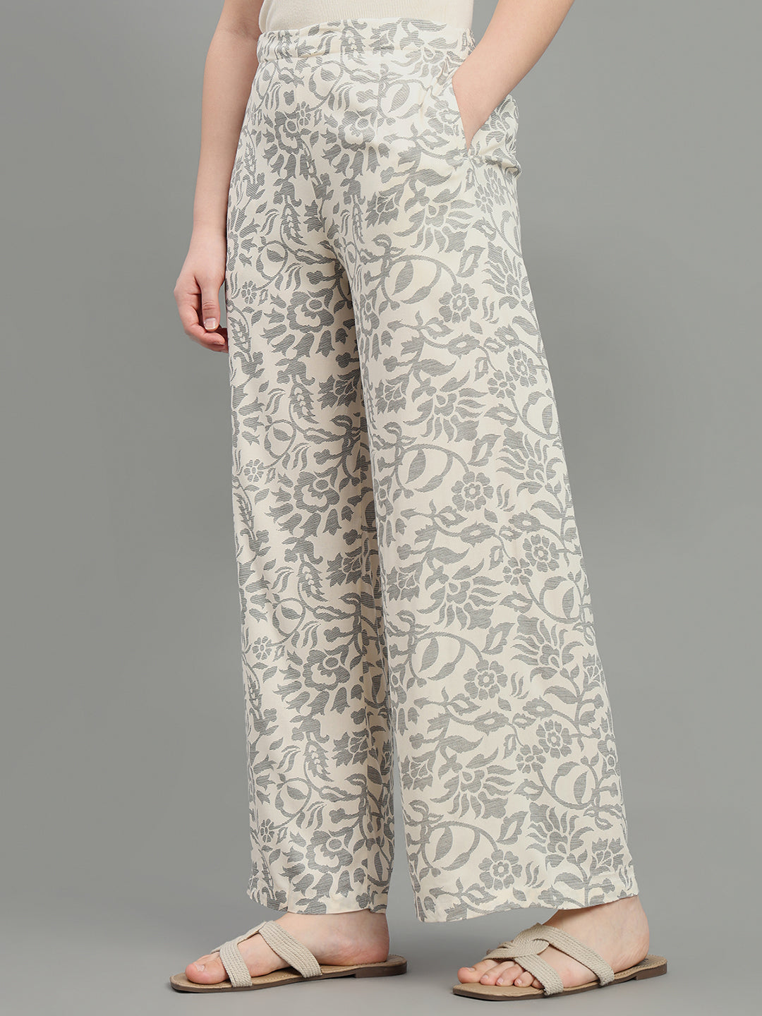 White Viscose Printed Palazzo