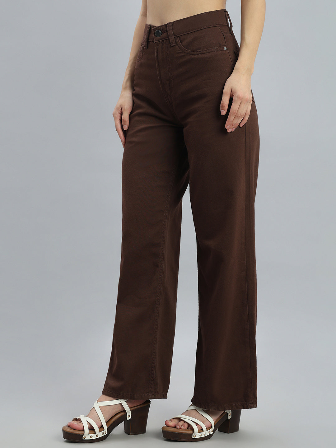 Dark Brown Twill Wide Pants