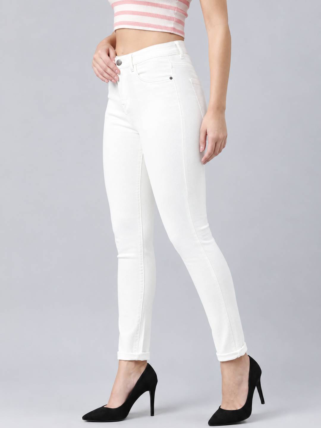 White Cotton Polyester Super Stretch Jeggings
