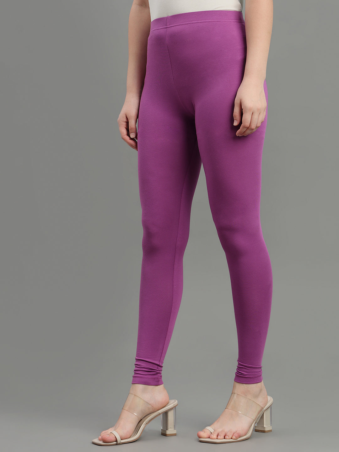 Dark Lilac Cotton Stretch Ankle Length Leggings
