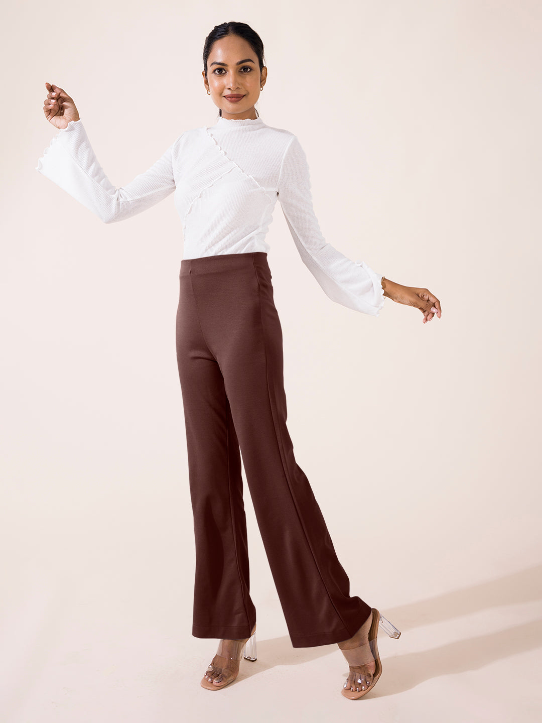 Dark Brown Roma Ponte Flared Pant