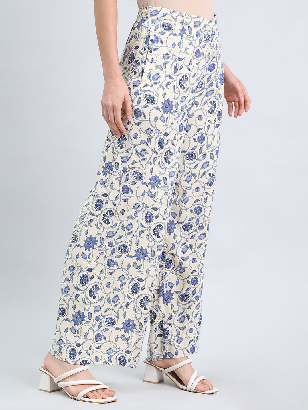 Beige Woven Viscose Printed Palazzo