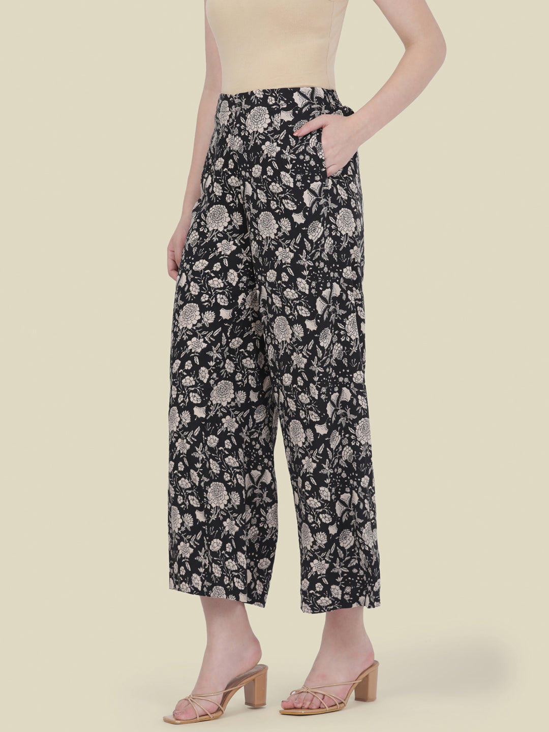 Black Woven Viscose Printed Palazzo