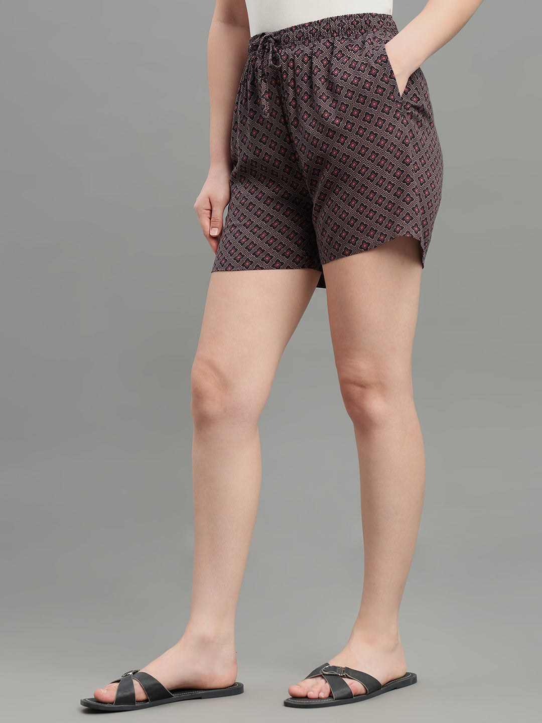 Black Woven Viscose Printed Lounge Shorts