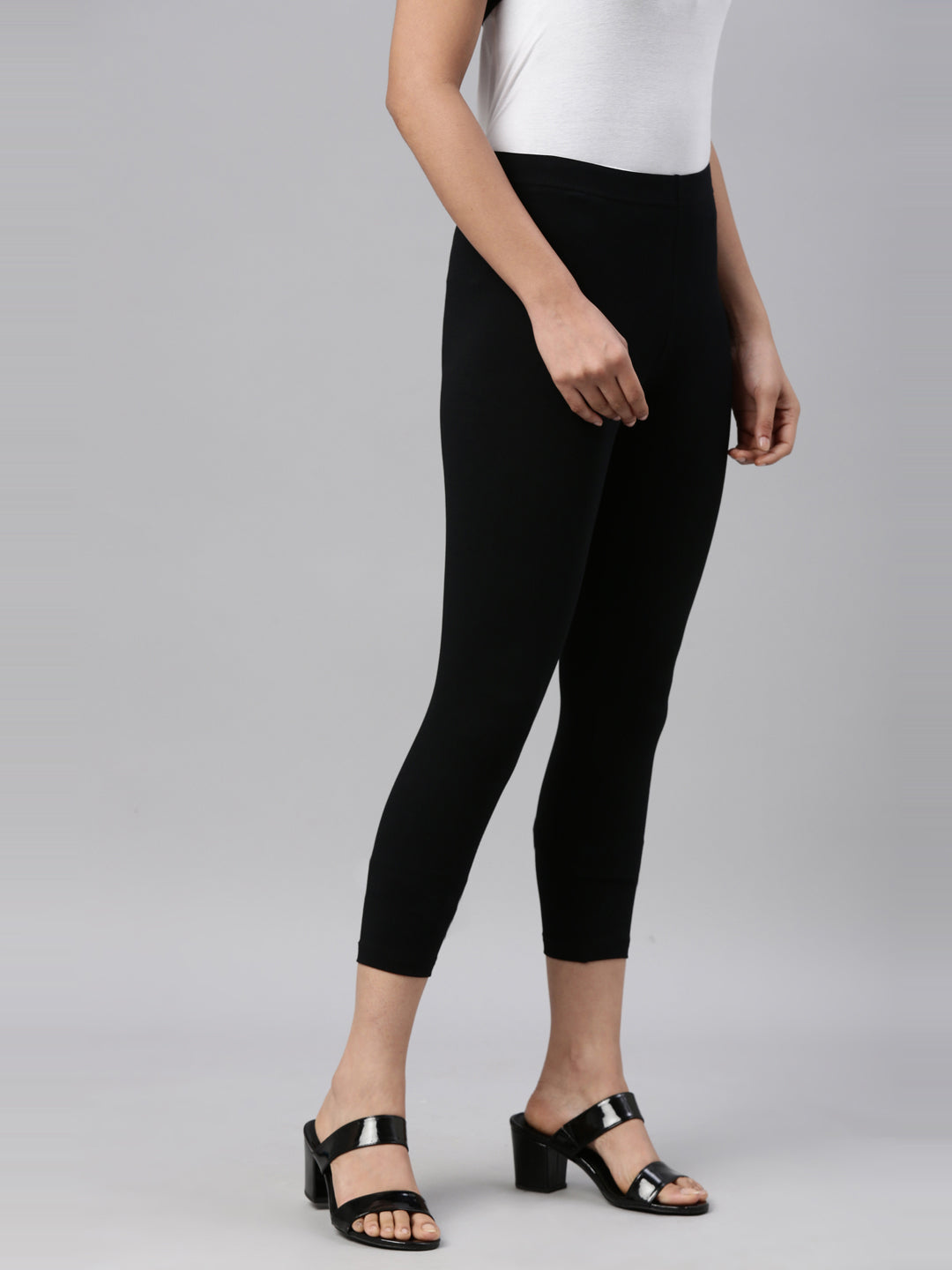 Black Cotton Stretch Cropped Leggings