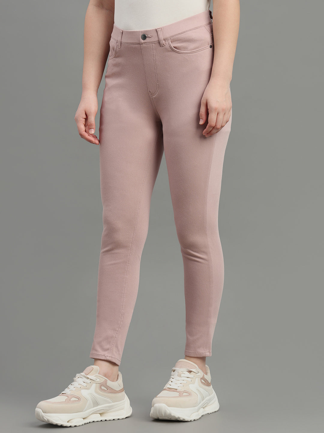 Dusty Pink Cotton Polyester Super Stretch Jeggings