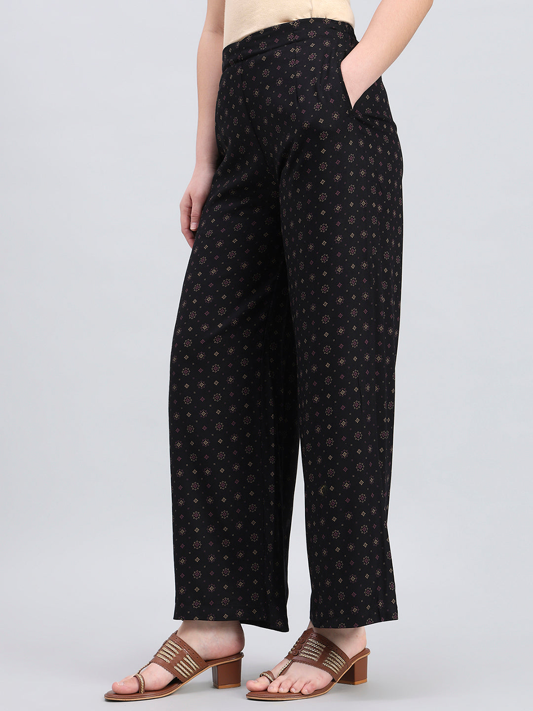 Black Viscose Printed Palazzo