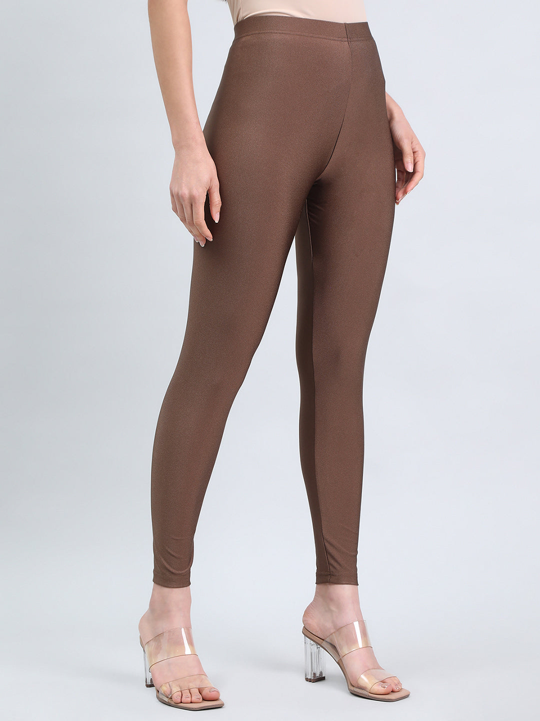 Brown Nylon Stretch Shimmer Leggings