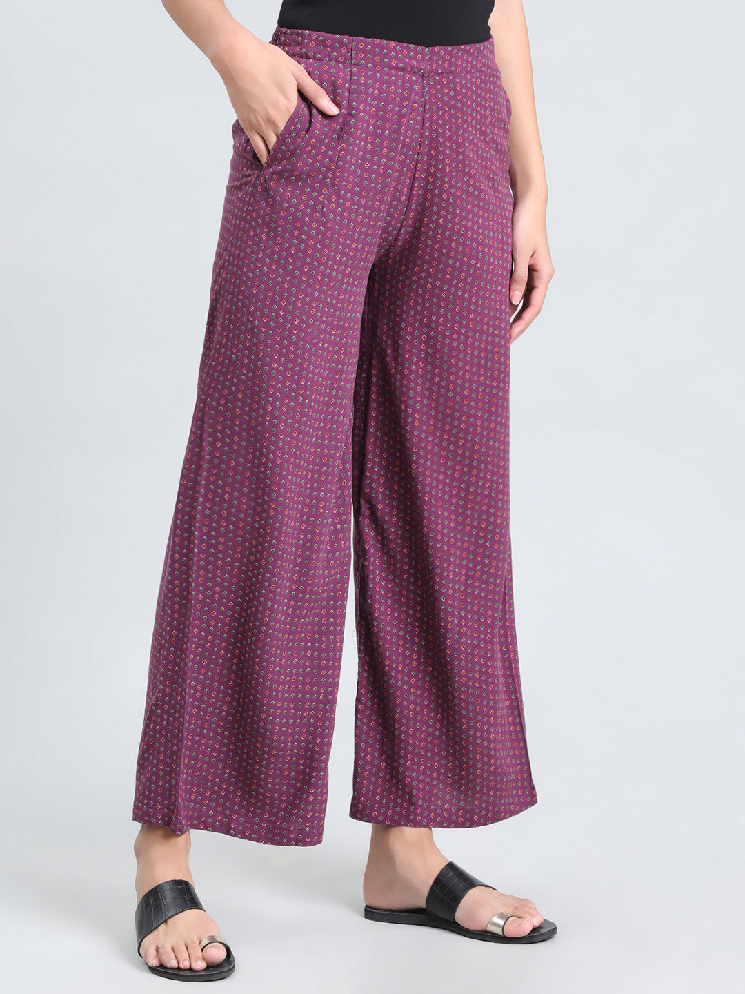 Purple Woven Viscose Printed Palazzo