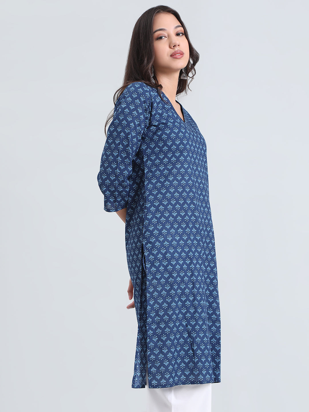 Cotton Floral Buti Print Straight Kurta