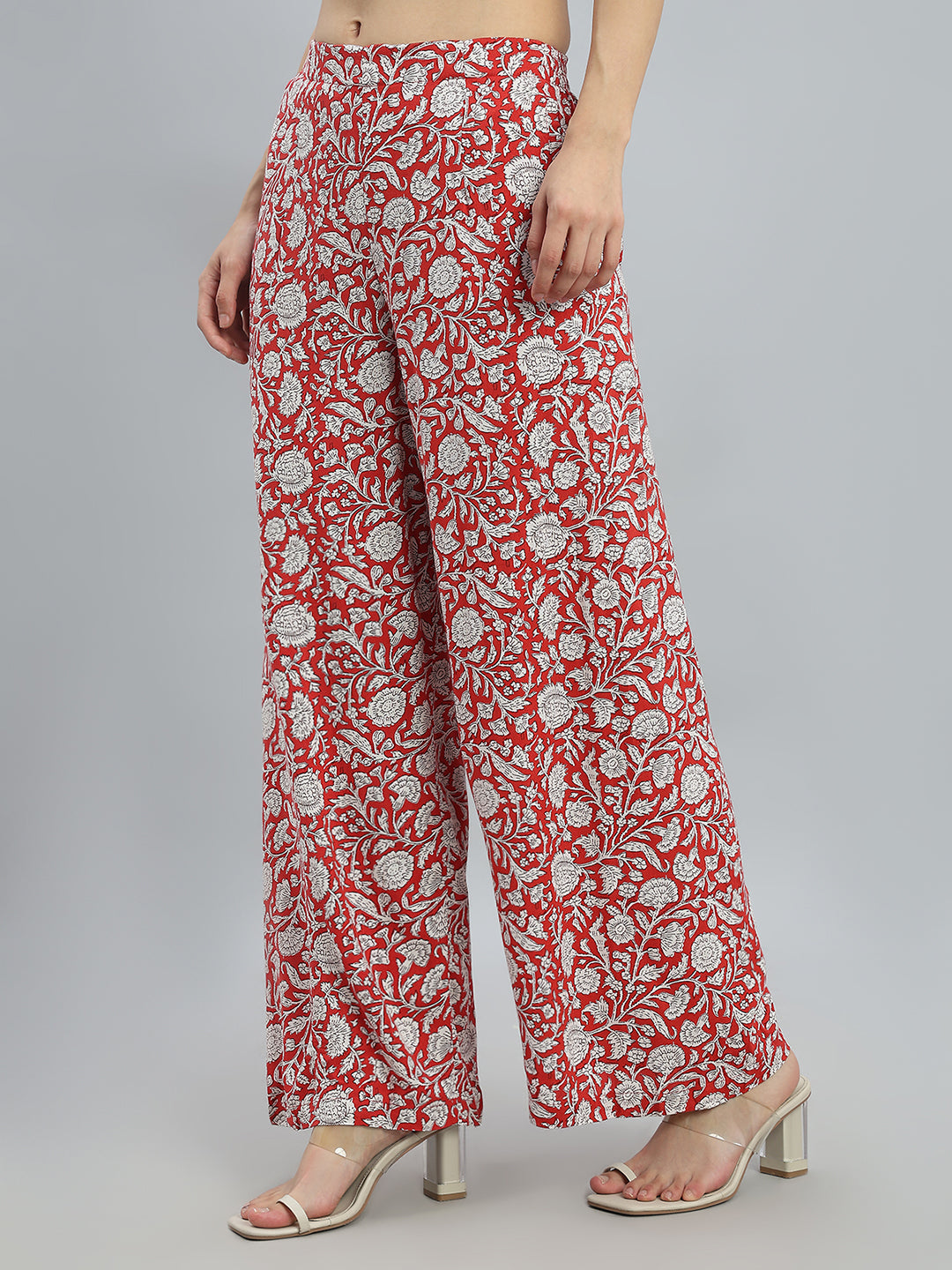 Red Woven Viscose Printed Palazzo