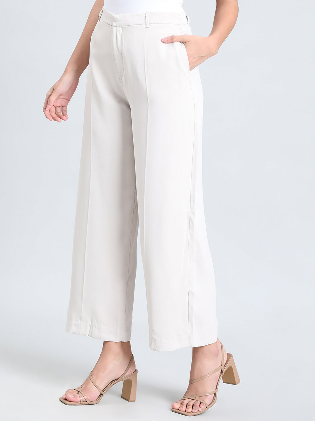 Cream Crepe Wide Trouser