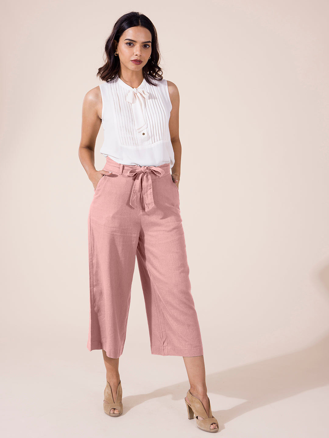 Dusty Pink Linen Blend Culottes