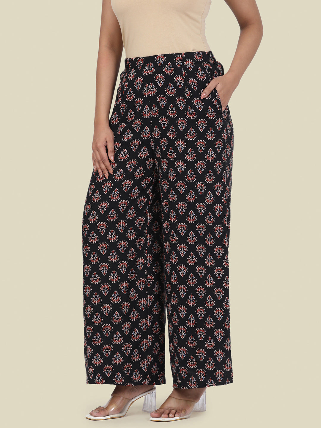 Black Woven Viscose Printed Palazzo