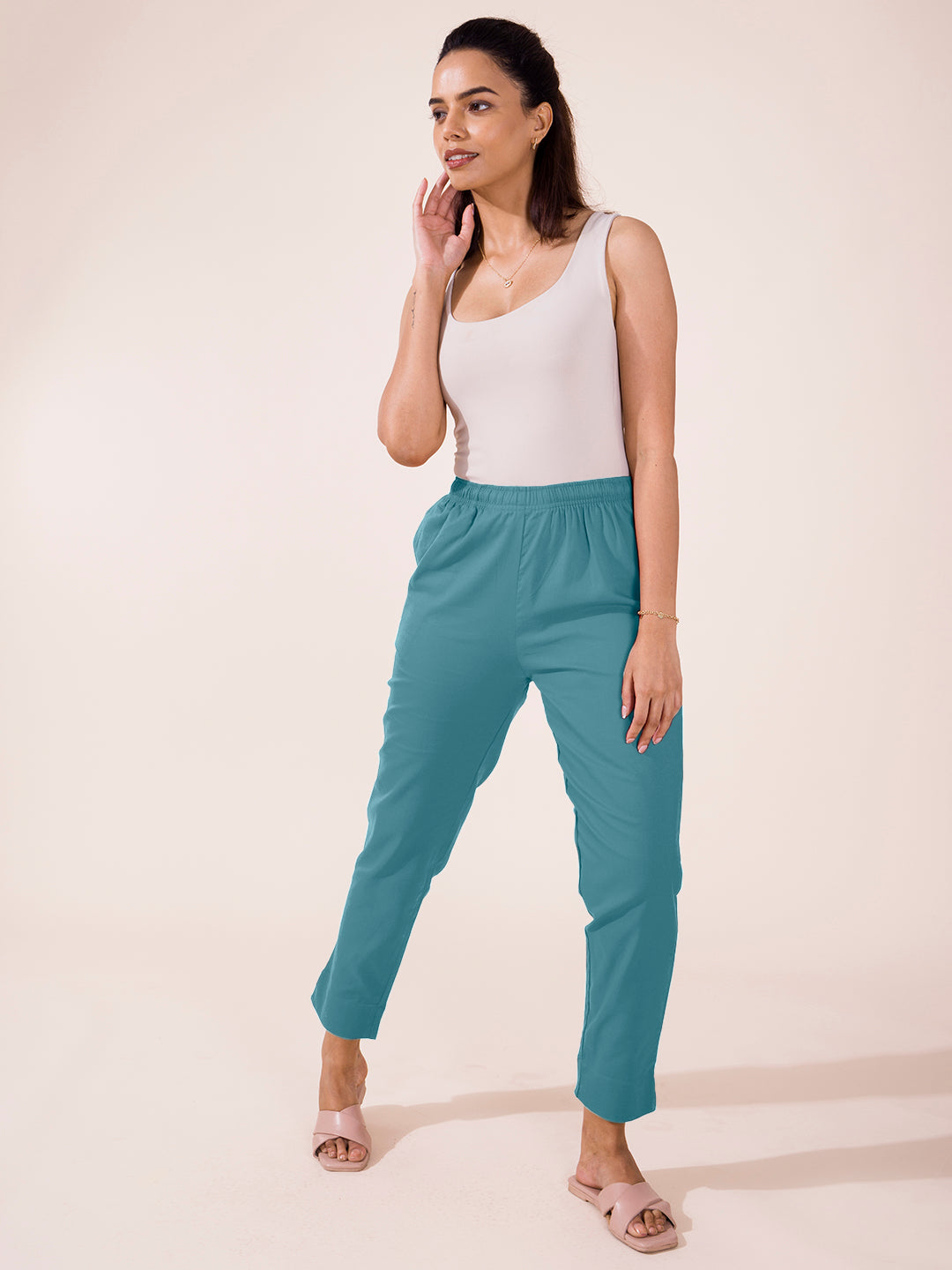 Dusty Blue Cotton Pencil Pant