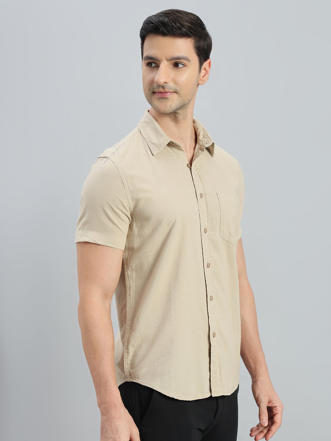 Linen Blend Regular Fit Half Sleeves Shirt