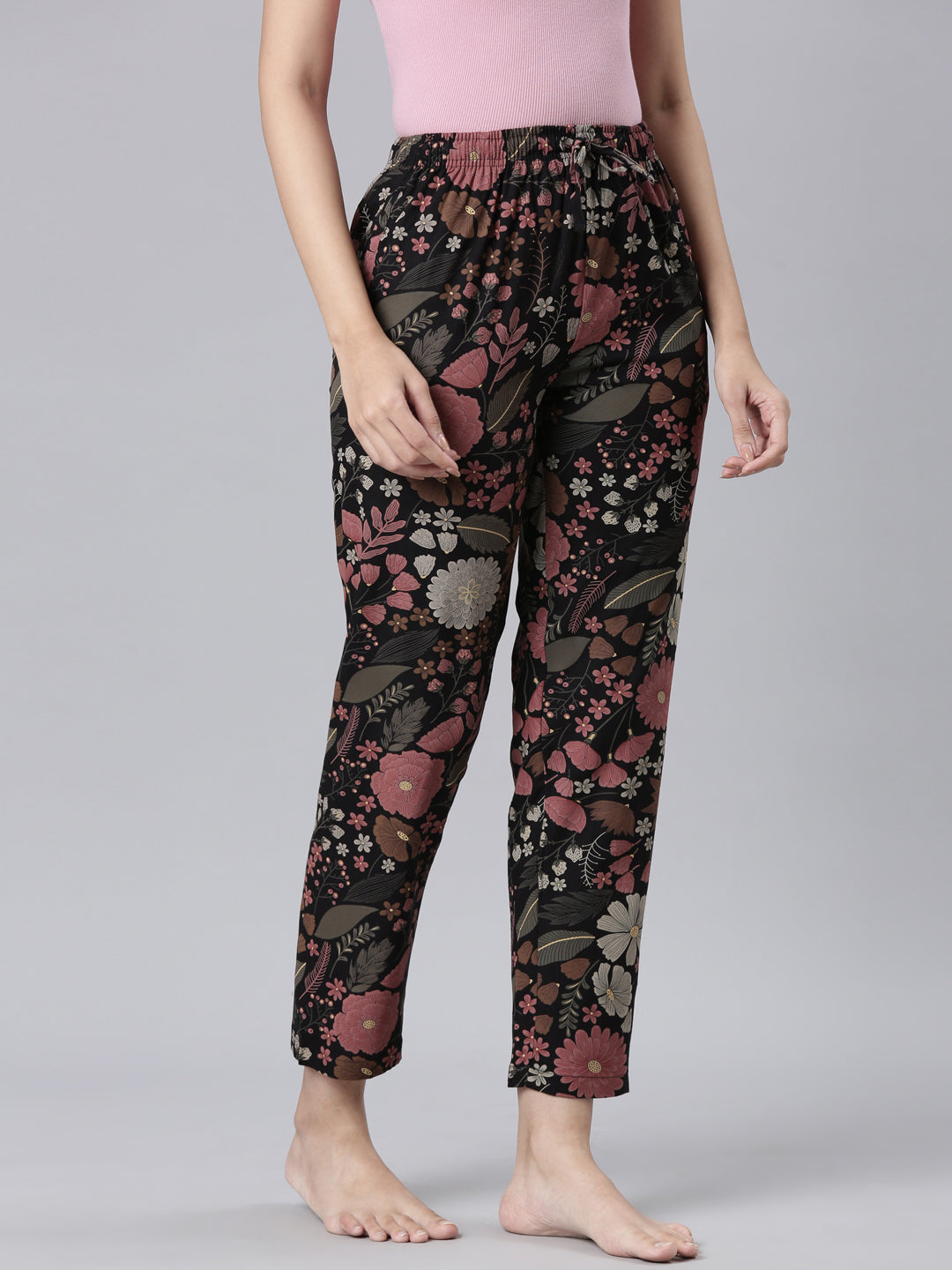 Black Woven Viscose Printed Lounge Pants