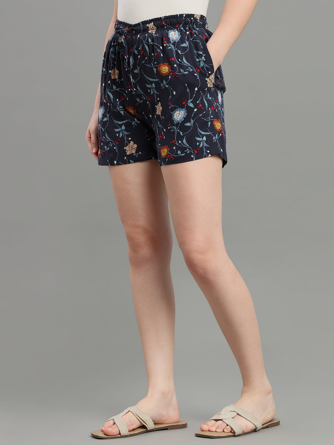 Navy Woven Viscose Printed Lounge Shorts