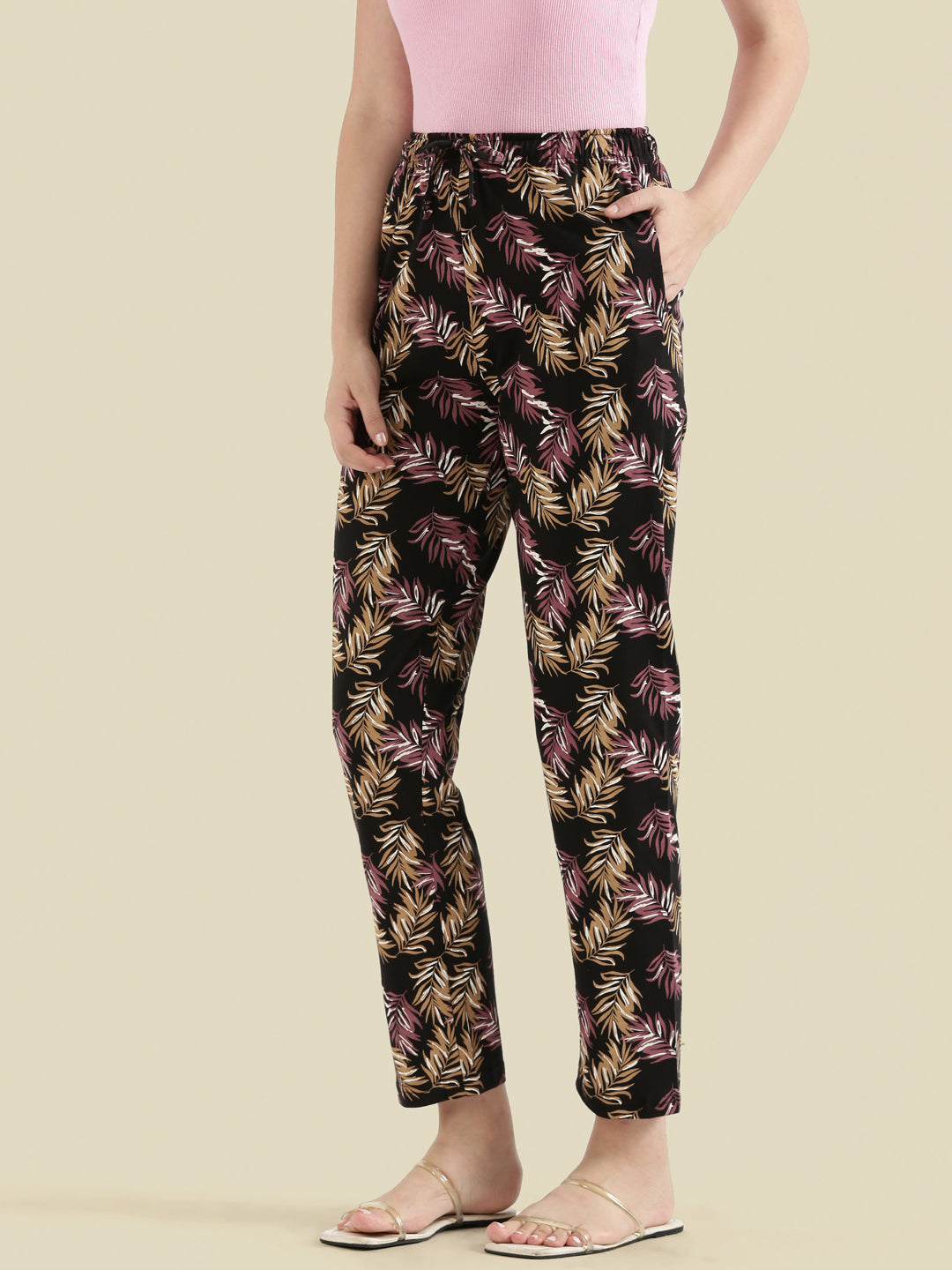 Black Cotton Knit Printed Lounge Pants