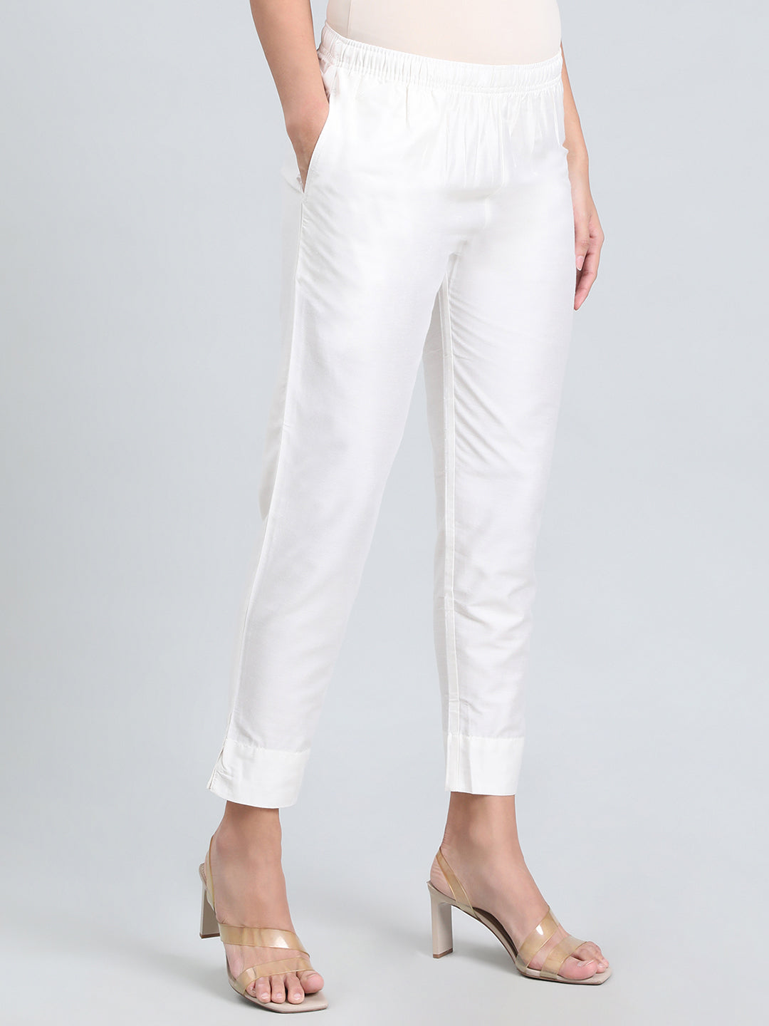 White Poly Modal Metallic Pants