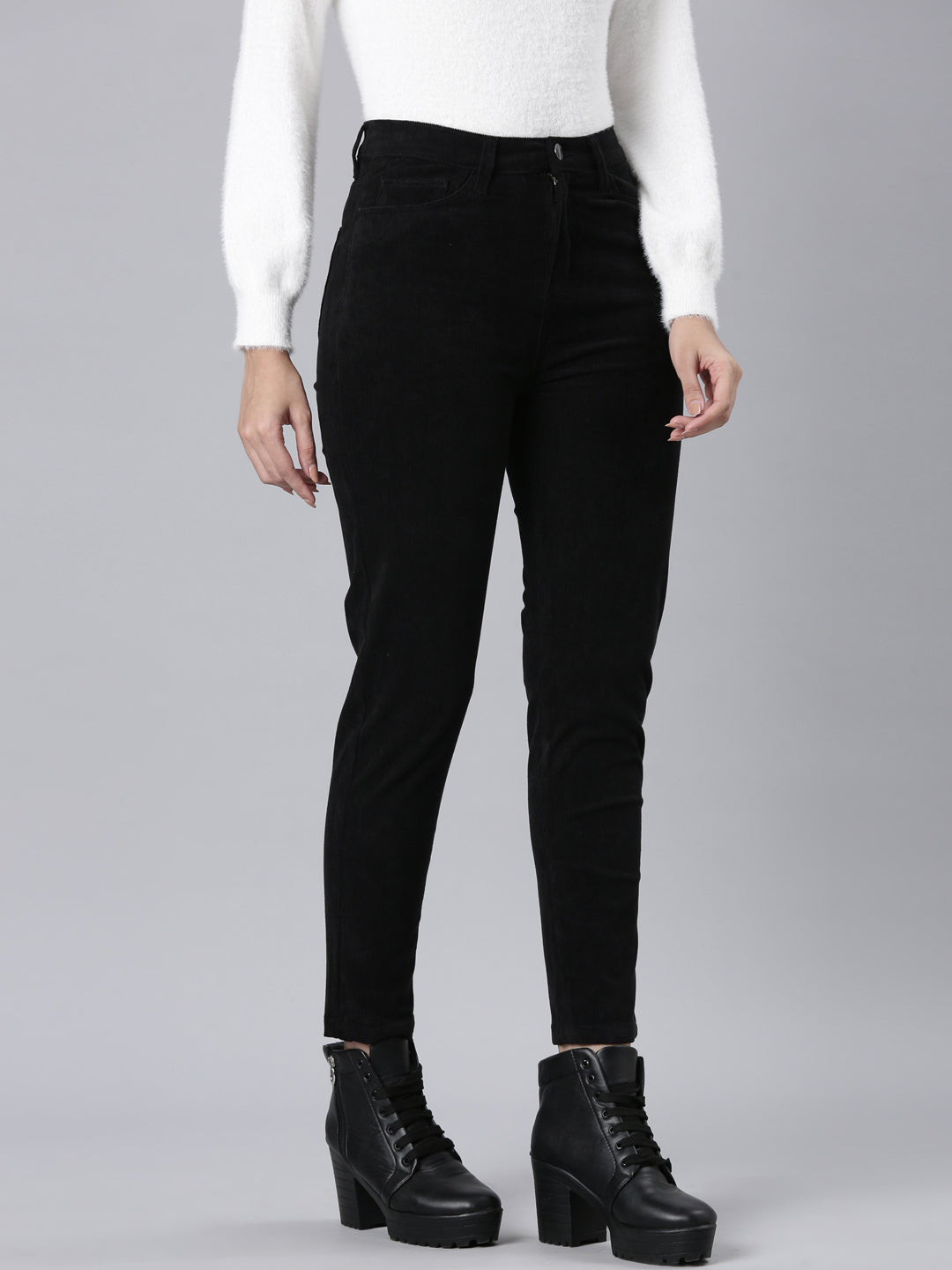 Black Tight Knit Corduroy Pants