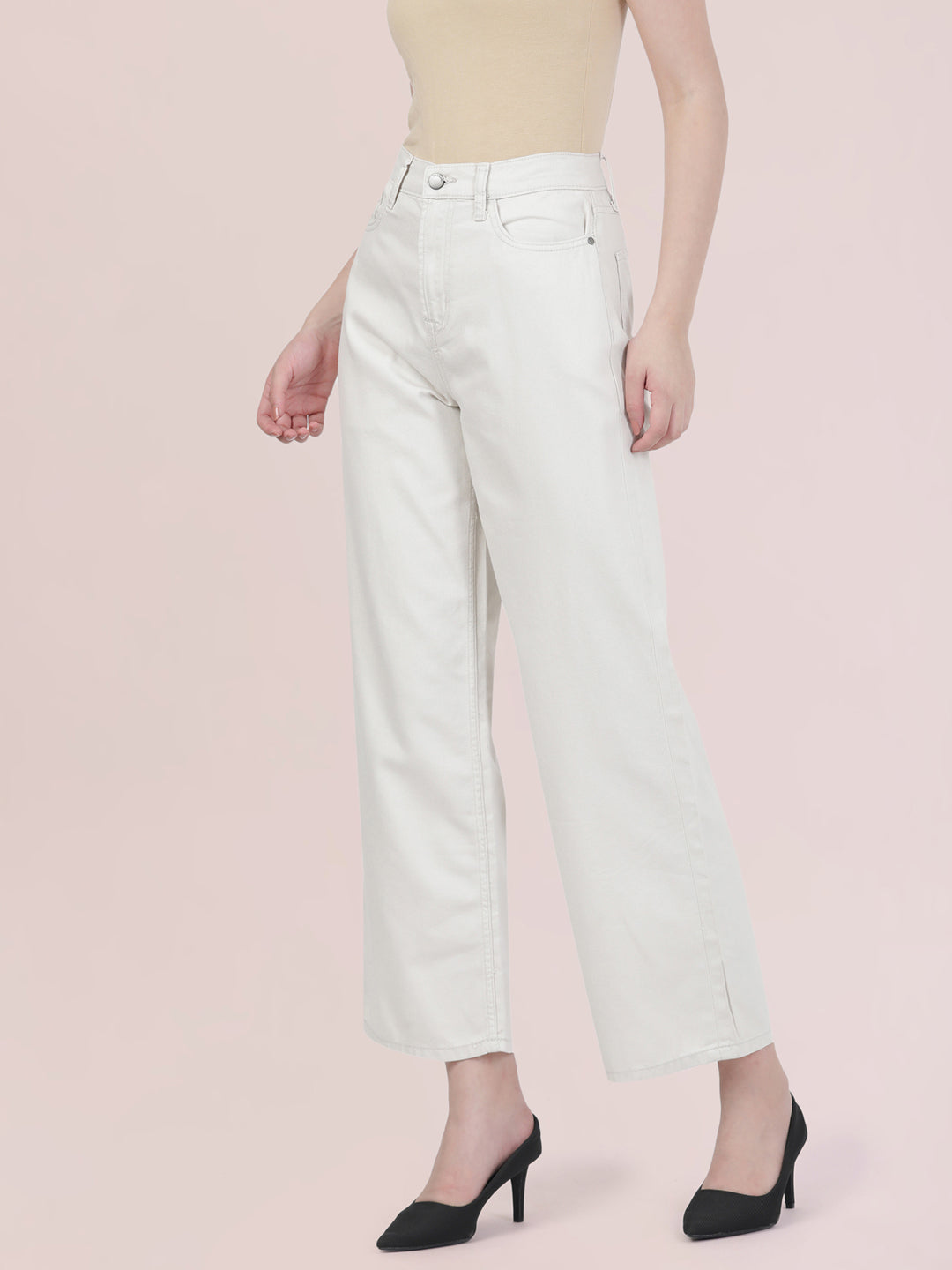 Cream Twill Wide Pants