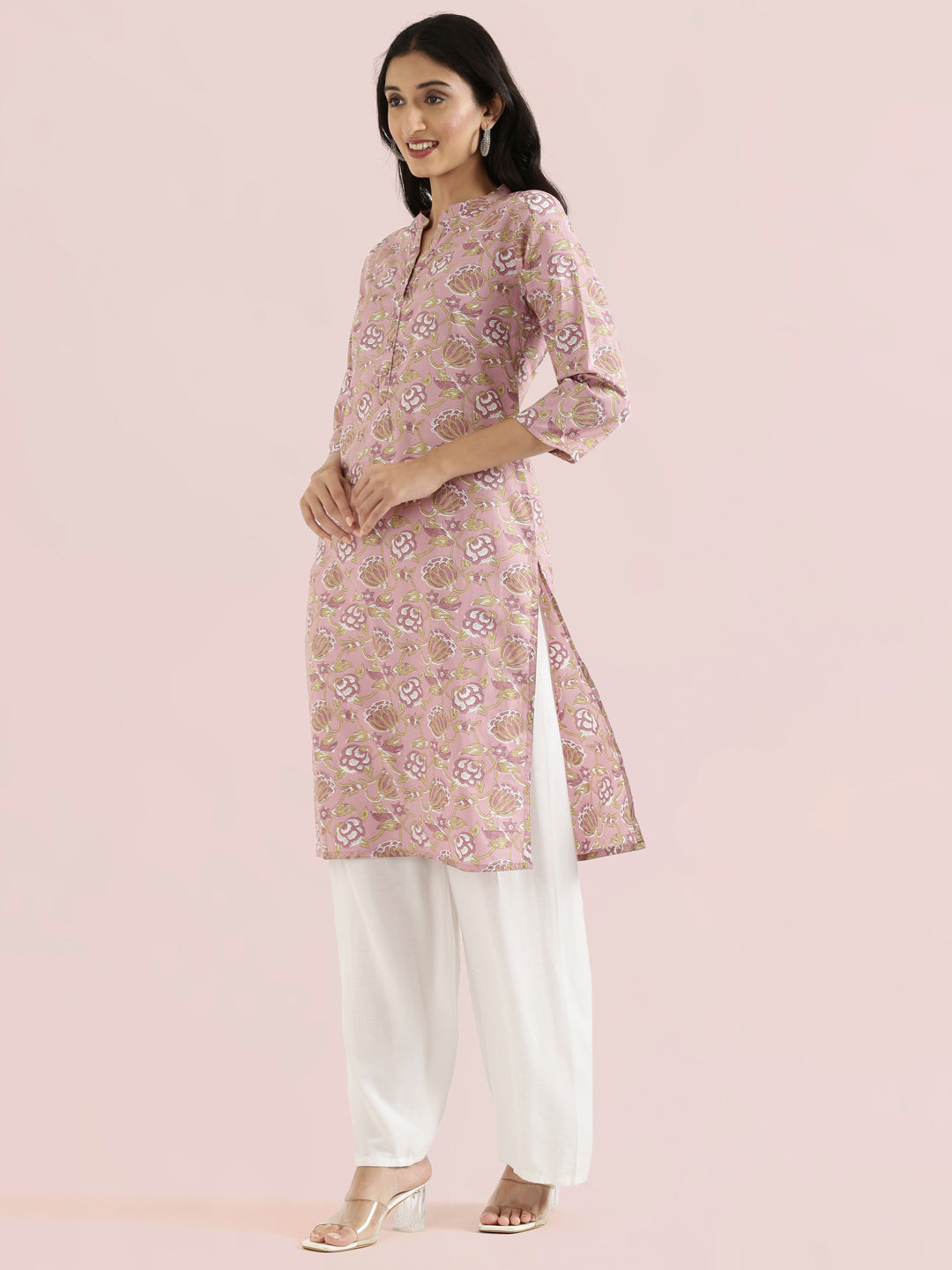 Cotton Floral Block Print Straight Kurta