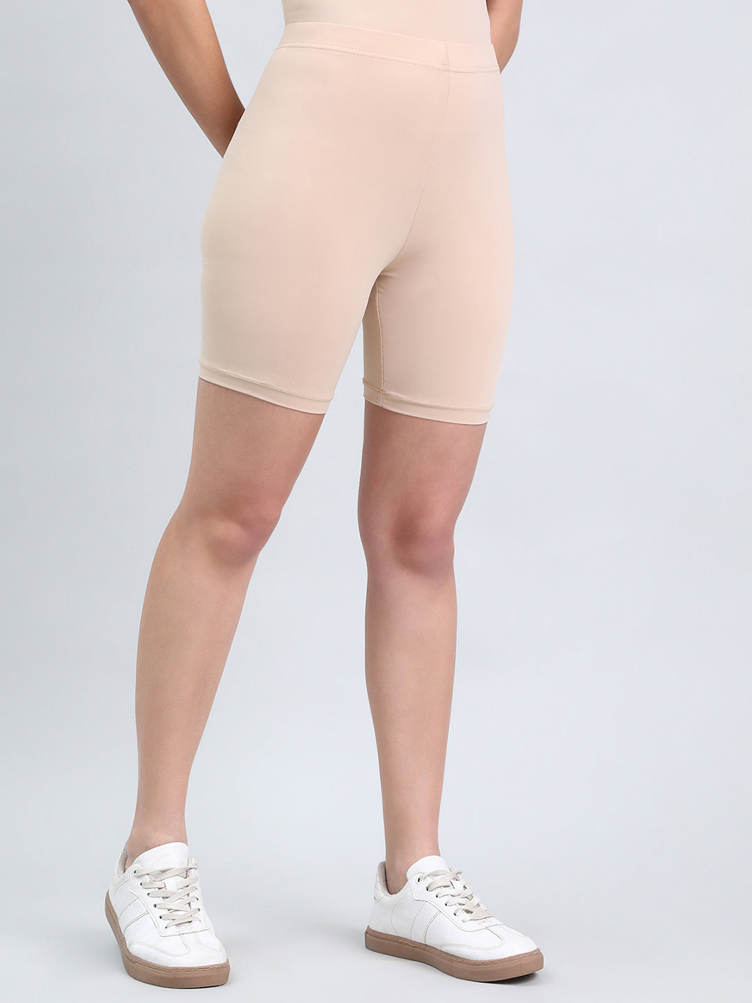 Beige Knit Seamless Cycling Shorts