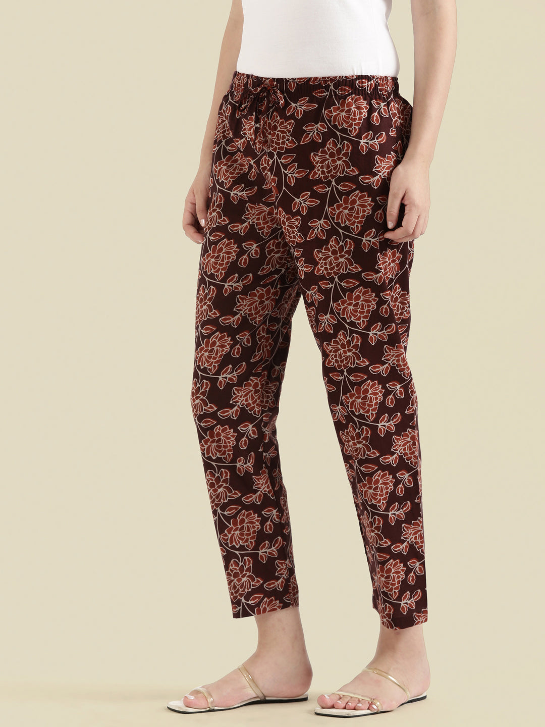 Maroon Cotton Woven Printed Lounge Pants
