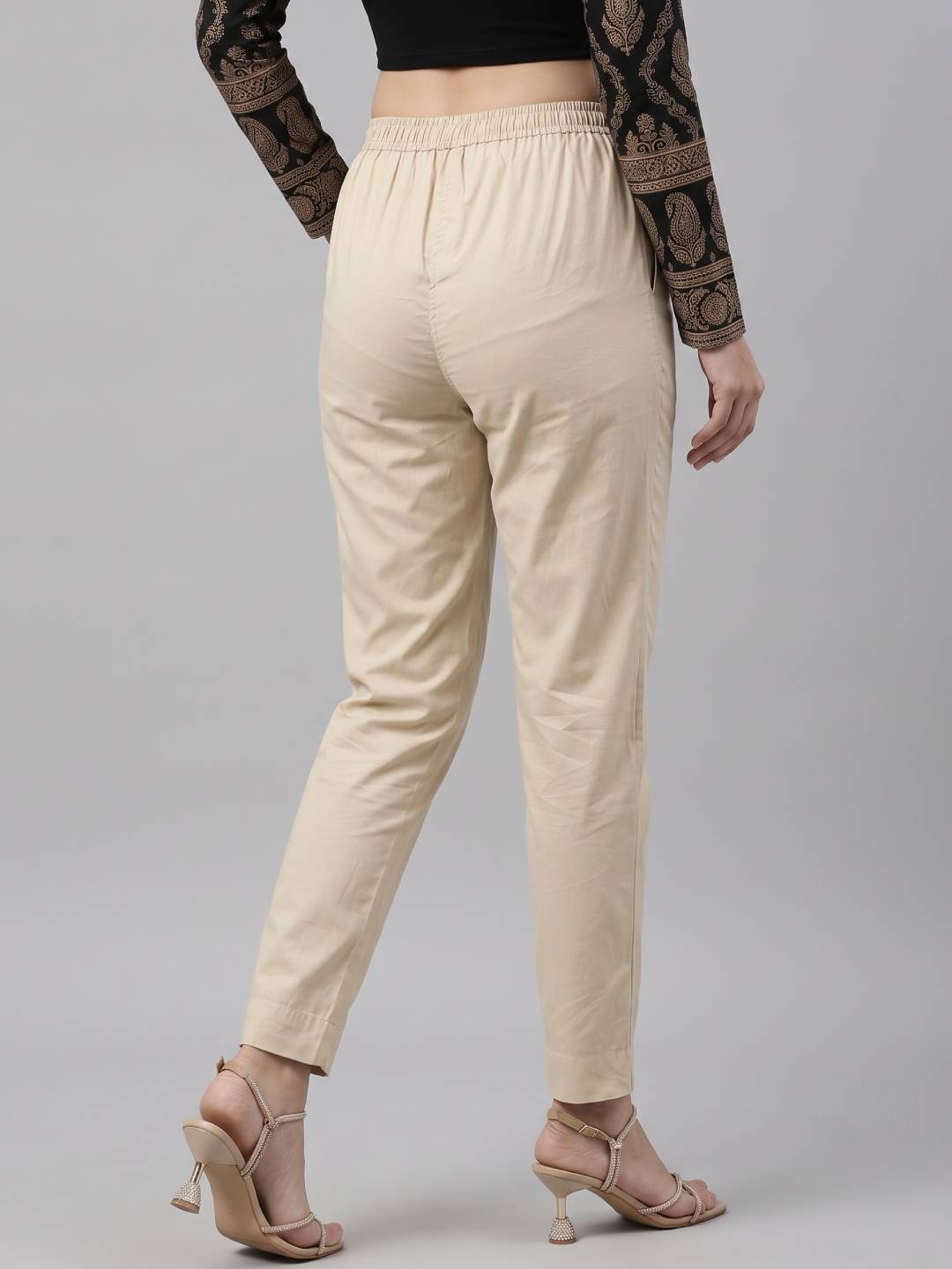 Light Beige Cotton Cambric Cotton Pants