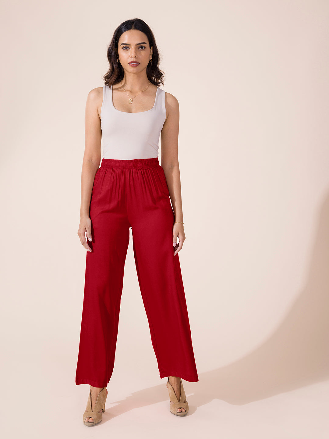 Red Crinkled Cropped Shirt With Wide Leg Pants | ADFY-SNCOORD-668 |  Cilory.com