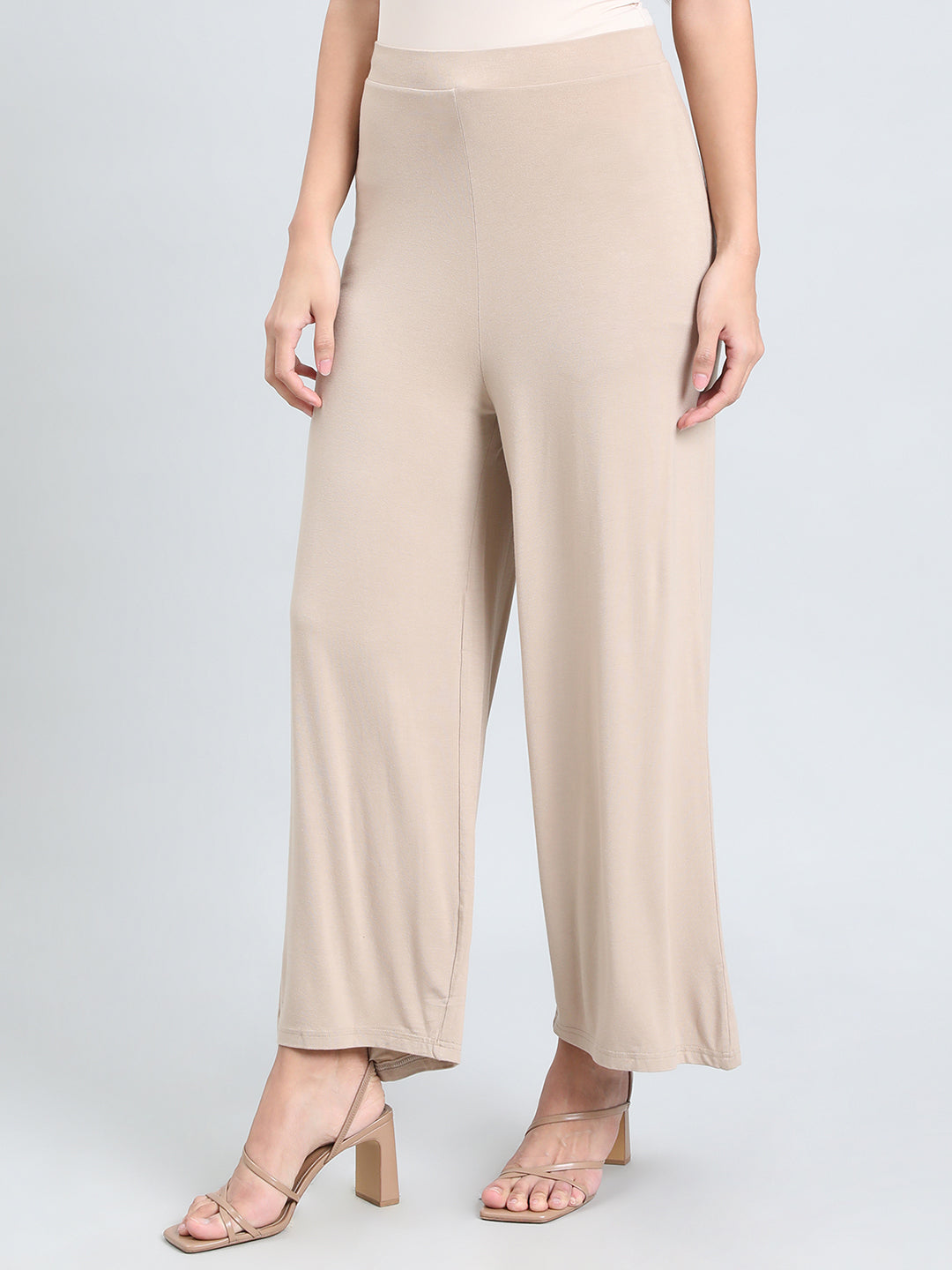 Dark Beige Viscose Knit Palazzo