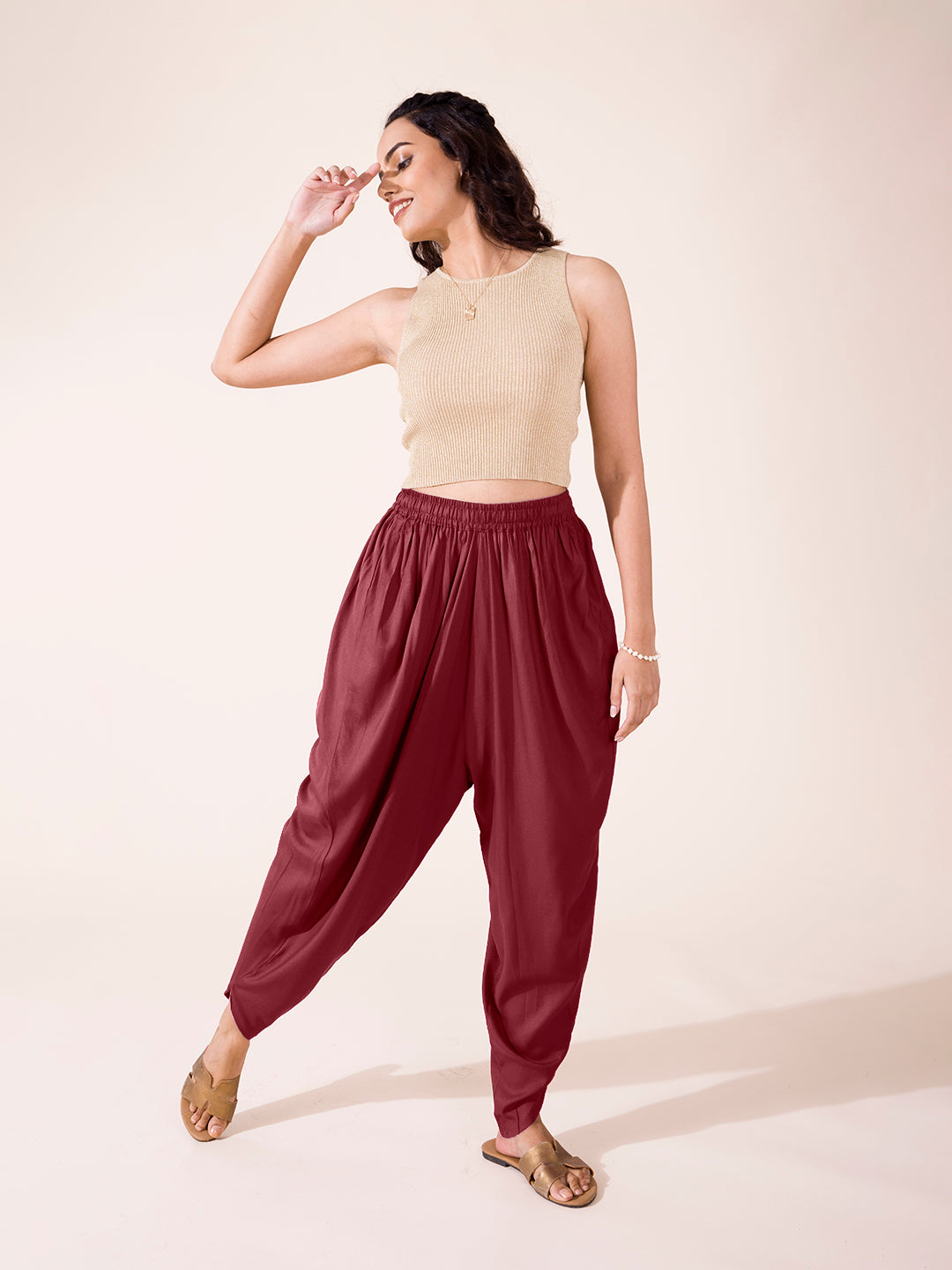 Violet Woven Viscose Harem Dhoti Pant