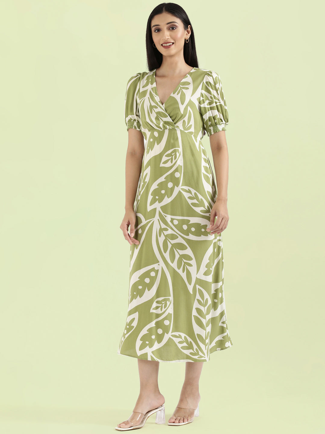 Viscose V-Neck Printed Fit & Flare Dress