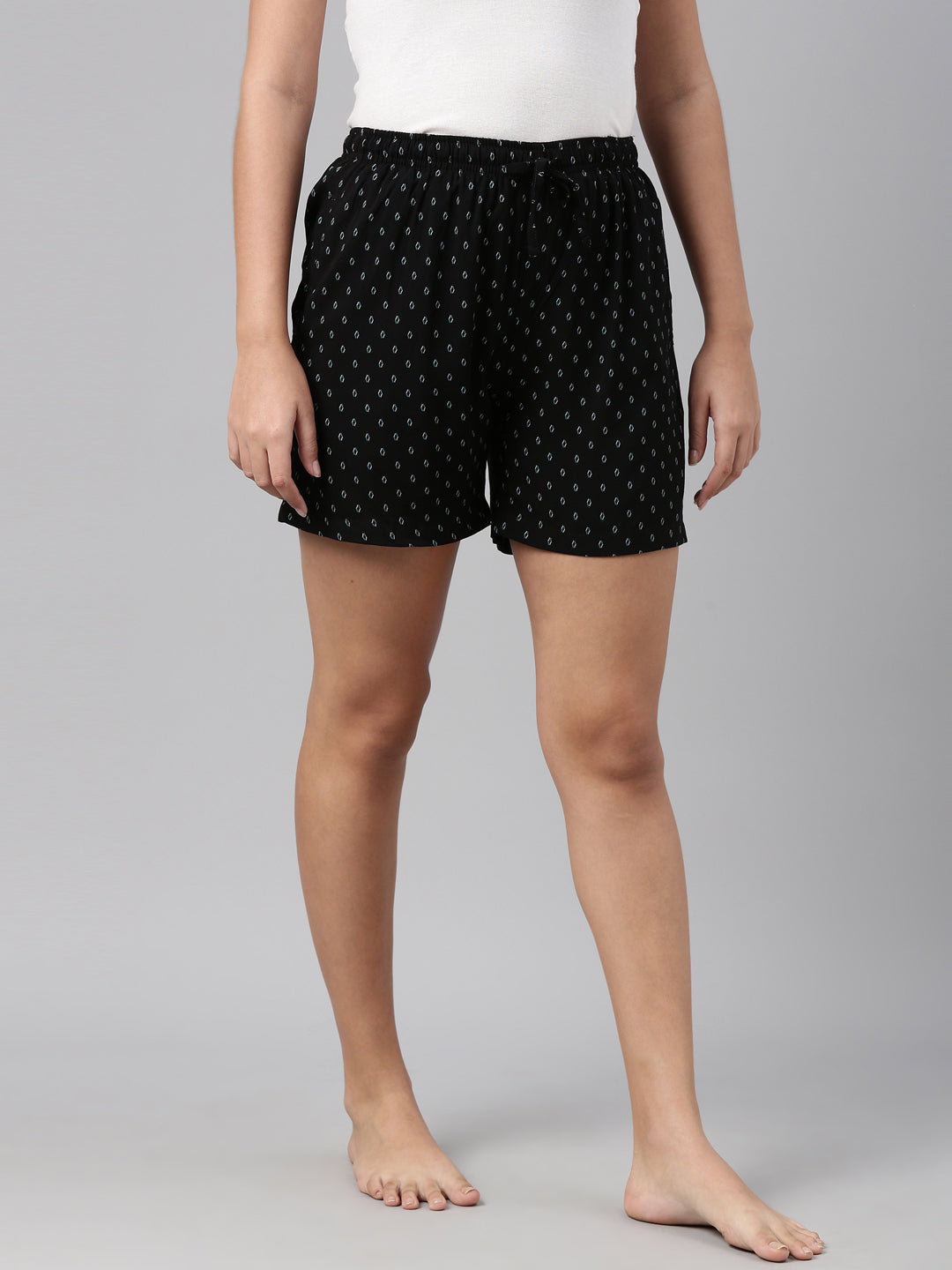 Black Woven Viscose Printed Lounge Shorts